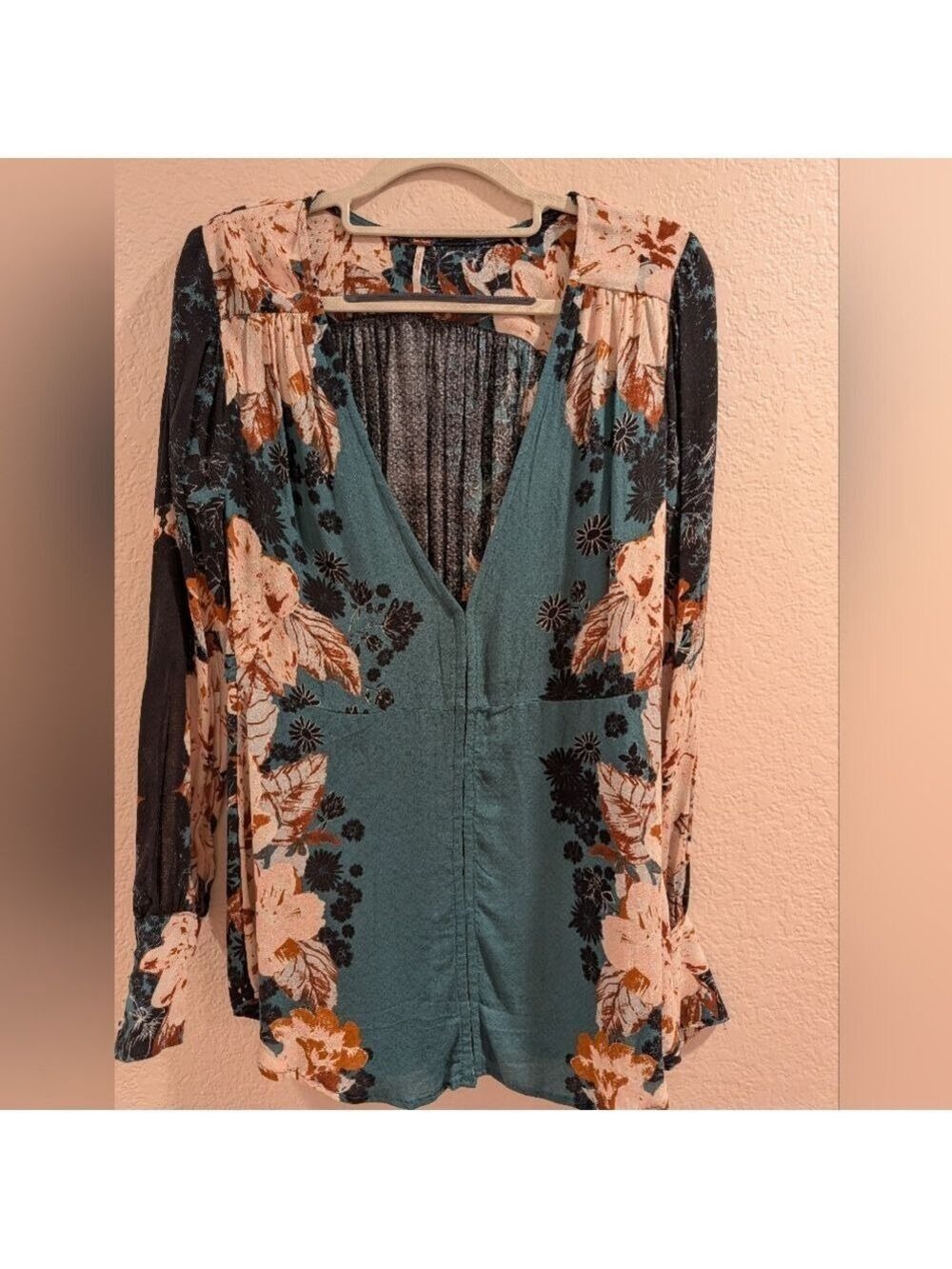 Free People Mikayla Floral Print Tunic Top Green XS - Picture 3 of 10